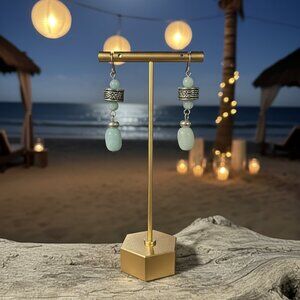 Premier Designs Sky blue stone dangling/drop earrings w/silver accents